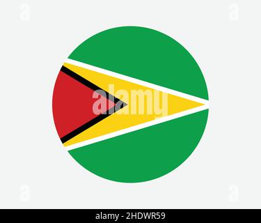 Guyana Round Country Flag. Guyanese Circle National Flag. Co-operative Republic of Guyana Circular Shape Button Banner. EPS Vector Illustration. Stock Vector