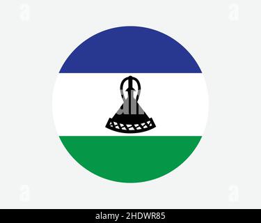 Lesotho Round Country Flag. Mosotho Basotho Circle National Flag. Kingdom of Lesotho Circular Shape Button Banner. EPS Vector Illustration. Stock Vector