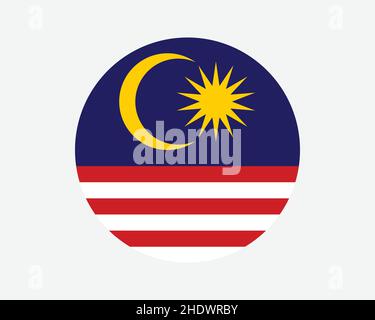 Malaysia Round Country Flag. Malaysia Circle National Flag. Malaysia Circular Shape Button Banner. EPS Vector Illustration. Stock Vector