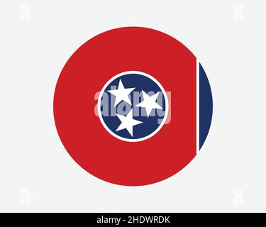 Tennessee USA Round State Flag. TN, US Circle Flag. State of Tennessee, United States of America Circular Shape Button Banner. EPS Vector Illustration Stock Vector