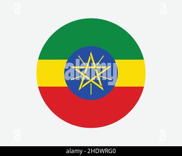 Ethiopia Round Country Flag. Circular Ethiopian National Flag. Federal Democratic Republic of Ethiopia Circle Shape Button Banner. EPS Vector Illustra Stock Vector