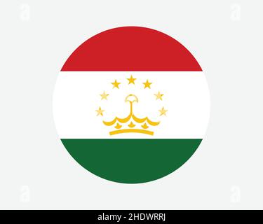 Tajikistan Round Country Flag. Tajikistani / Tajik Circle National Flag. Republic of Tajikistan Circular Shape Button Banner. EPS Vector Illustration. Stock Vector