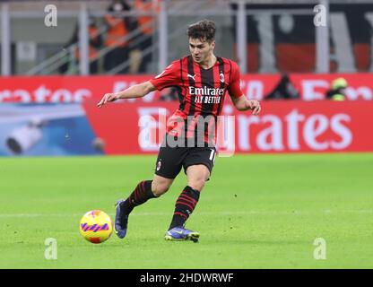 Milan, Italy. 06th Jan, 2022. MILAN ITALY- January 6 Stadio G Meazza Brahim Diaz Ac Milan during the Serie A match between Ac Milan and As Roma at Stadio G. Meazza on January 6 2022 in Milan, Italy. Credit: Christian Santi/Alamy Live News Stock Photo