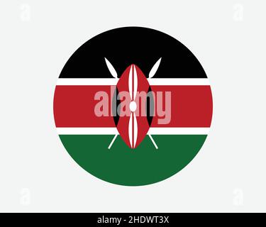 Kenya Round Country Flag. Kenyan Circle National Flag. Republic of Kenya Circular Shape Button Banner. EPS Vector Illustration. Stock Vector