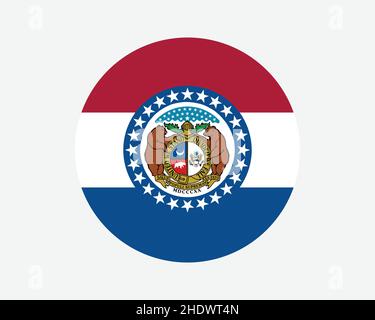 Missouri USA Round State Flag. MO, US Circle Flag. State of Missouri, United States of America Circular Shape Button Banner. EPS Vector Illustration. Stock Vector