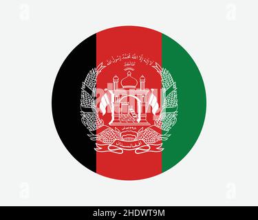 Afghanistan (Islamic Republic) Round Country Flag. Circular Afghan National Flag. Afghanistan Circle Shape Button Banner. EPS Vector Illustration. Stock Vector