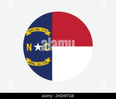 North Carolina USA Round State Flag. NC, US Circle Flag. State of North Carolina, United States of America Circular Shape Button Banner. EPS Vector Il Stock Vector