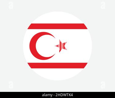 Northern Cyprus Round Country Flag. Turkish Cypriot Circle National Flag. Turkish Republic of Northern Cyprus Circular Shape Button Banner. EPS Vector Stock Vector