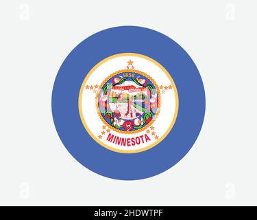 Minnesota USA Round State Flag. MN, US Circle Flag. State of Minnesota, United States of America Circular Shape Button Banner. EPS Vector Illustration Stock Vector