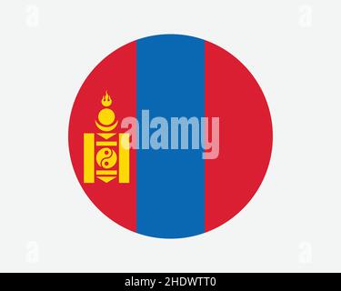 Mongolia Round Country Flag. Mongolian Circle National Flag. Mongolia Circular Shape Button Banner. EPS Vector Illustration. Stock Vector