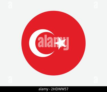 Turkey Round Country Flag. Turkish Circle National Flag. Republic of Turkey Circular Shape Button Banner. EPS Vector Illustration. Stock Vector