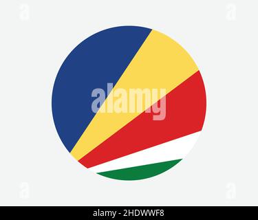 Seychelles Round Country Flag. Seychellois Circle National Flag. Republic of Seychelles Circular Shape Button Banner. EPS Vector Illustration. Stock Vector