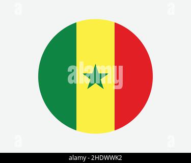 Senegal Round Country Flag. Senegalese Circle National Flag. Republic of Senegal Circular Shape Button Banner. EPS Vector Illustration. Stock Vector