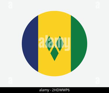 Saint Vincent and the Grenadines Round Country Flag. St. Vincentian Circle National Flag. Vincy Circular Shape Button Banner. EPS Vector Illustration. Stock Vector