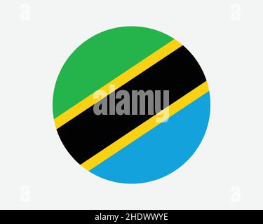 Tanzania Round Country Flag. Tanzanian Circle National Flag. United Republic of Tanzania Circular Shape Button Banner. EPS Vector Illustration. Stock Vector