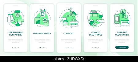 How to minimize waste green onboarding mobile app screen Stock Vector