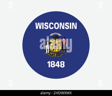 Wisconsin USA Round State Flag. WI, US Circle Flag. State of Wisconsin, United States of America Circular Shape Button Banner. EPS Vector Illustration Stock Vector