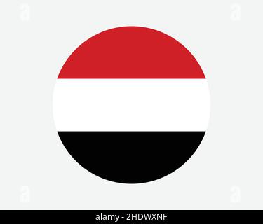 Yemen Round Country Flag. Yemeni Yemenite Circle National Flag. Republic of Yemen Circular Shape Button Banner. EPS Vector Illustration. Stock Vector