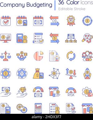 Company budgeting RGB color icons set Stock Vector