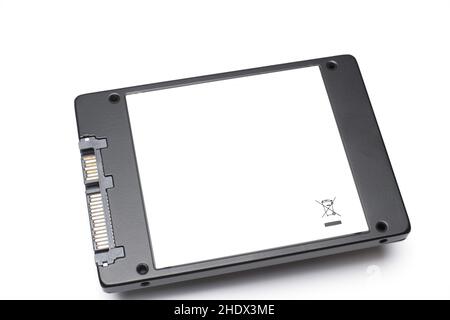 Close up of modern SSD hard disk drive against white background Stock Photo