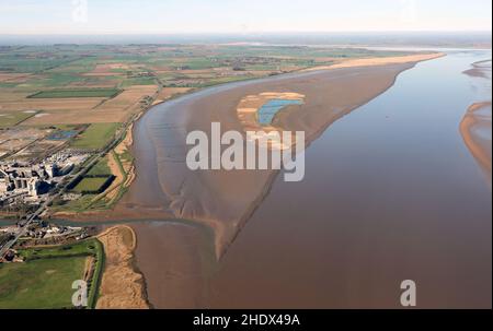 aerial view of Read's Island, an island situated just outside the Ancholme sluice, on the Humber Estuary, East Yorkshire Stock Photo