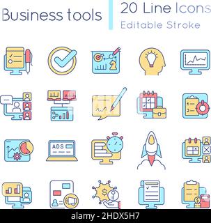 Business tools RGB color icons set Stock Vector