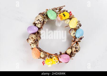 Overhead shot of an easter wreath isolated on white background Stock Photo