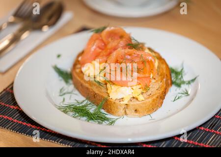 salmon, sandwich, scrambled eggs, salmons, sandwichs Stock Photo