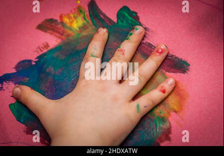 child's hand, finger painting, child's hands Stock Photo