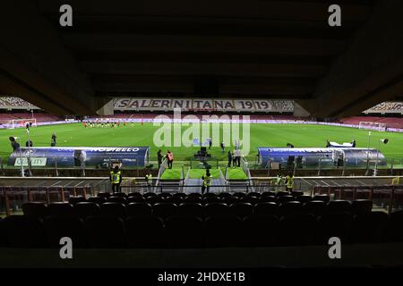 SALERNO, ITALY - JANUARY 06: A general view of the Stadio Arechi before the beginning the Serie A match between US Salernitana and Venezia FC at Stadi Stock Photo