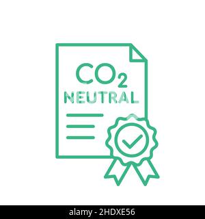 Carbon neutral certificate line icon. Green CO2 neutrality guarantee. A document with a stamp. Zero emission concept. Emissions Trading System. Vector Stock Vector