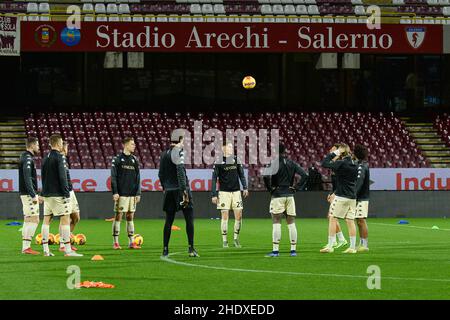 SALERNO, ITALY - JANUARY 06: Venezia FC players during the warm-up before the Serie A match between US Salernitana and Venezia FC at Stadio Arechi was Stock Photo