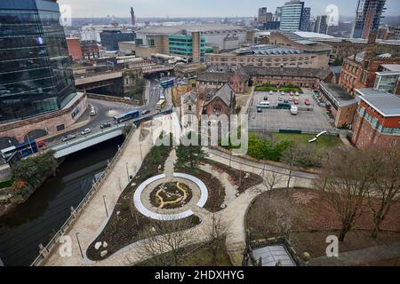 The Glade of Light a memorial commemorating the 22 May 2017 terrorist attack at Manchester Arena, to honours the 22 people whose lives were taken, as Stock Photo