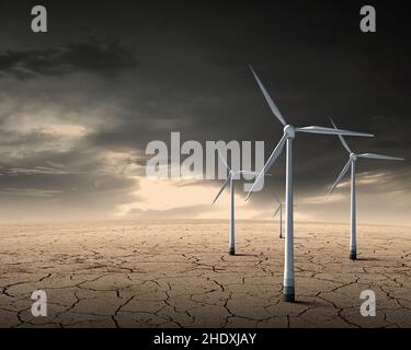 drought, wind turbine, global warming, arid, droughts, dry, dryness, wind turbines Stock Photo