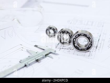 caliper, ball bearing, technical drawing, calipers Stock Photo