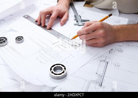 drawing, technical drawing, measurements, drawings, measurement Stock Photo