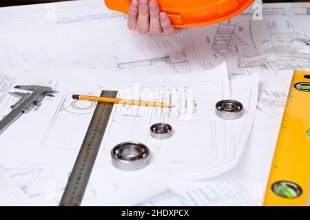 ball bearing, blueprint, blueprints Stock Photo