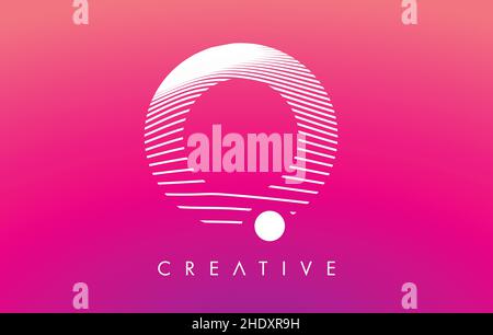 O Letter Logo with White Warp Lines Effect on Purple Background Vector. Cretive Artistic Elegant O Lines Logo Icon Illustration. Stock Vector