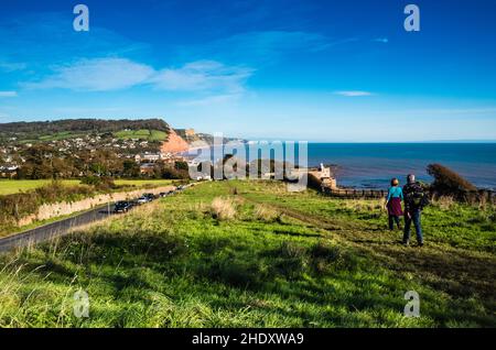 Sidmouth Bay viewed from the Jurrasic Path. Stock Photo