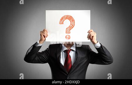 businessman, question mark, question, faq, boss, businessmen, executive, executives, leader, leaders, manager, question marks, questions, faqs Stock Photo
