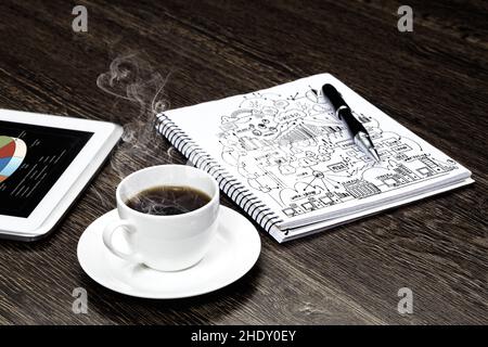 notepad, desk, workplace, mind mapping, notepads, desks, workplaces, workstation Stock Photo