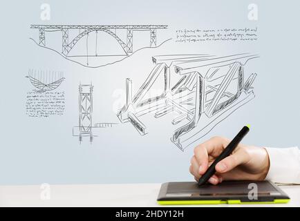 design, drawing, architect, draft, graphics tablet, designs, architects, drafts, graphics tablets Stock Photo