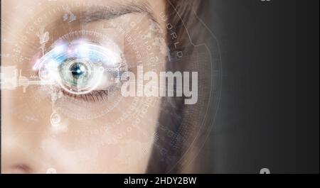 eye, surveying, iris, examining, eyes, exam, examination Stock Photo
