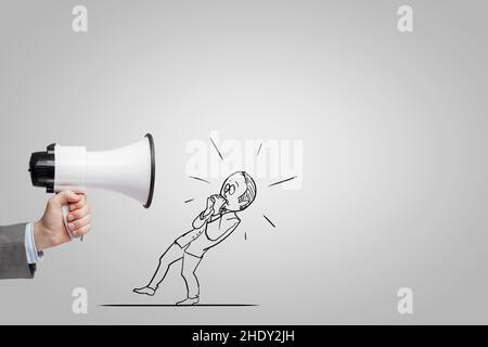 anxious, message, megaphone, afraid, anxiety, fear, frightened, insecure, messages, megaphones Stock Photo