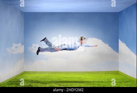 businessman, flying, high-flyer , boss, businessmen, executive, executives, leader, leaders, manager, fly, to fly Stock Photo