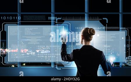business woman, touchscreen, data, database, boss, business women, executive, executives, leader, leaders, manager, touchscreens, datas, databases Stock Photo
