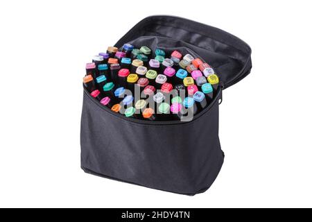 Set of multicolored markers for professional drawing isolated on white Stock Photo