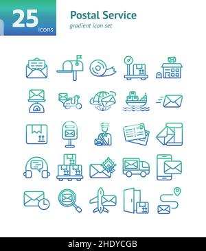 Postal Service gradient icon set. Vector and Illustration. Stock Vector