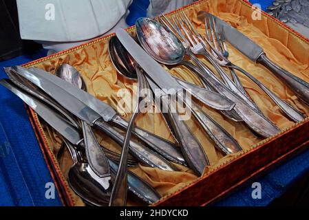 cutlery, silver cutlery, silverware, cutleries, silver cutleries, silverwares Stock Photo