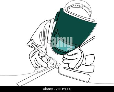 Continuous one line drawing of a male in face mask Stock Vector